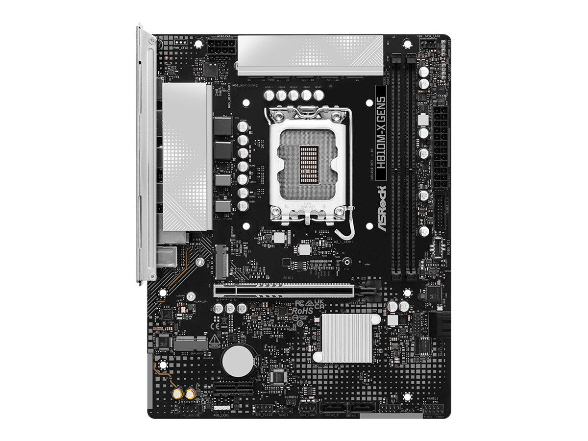 ASRock H810M-X Gen5 - Motherboard - micro ATX - LGA1851 Sockel - H810 Chipsatz - USB 3.2 Gen 1, USB-C 3.2 Gen 1 - 2.5 Gigabit LAN - Onboard-Grafik (CPU erforderlich)HD Audio (8-Kanal)