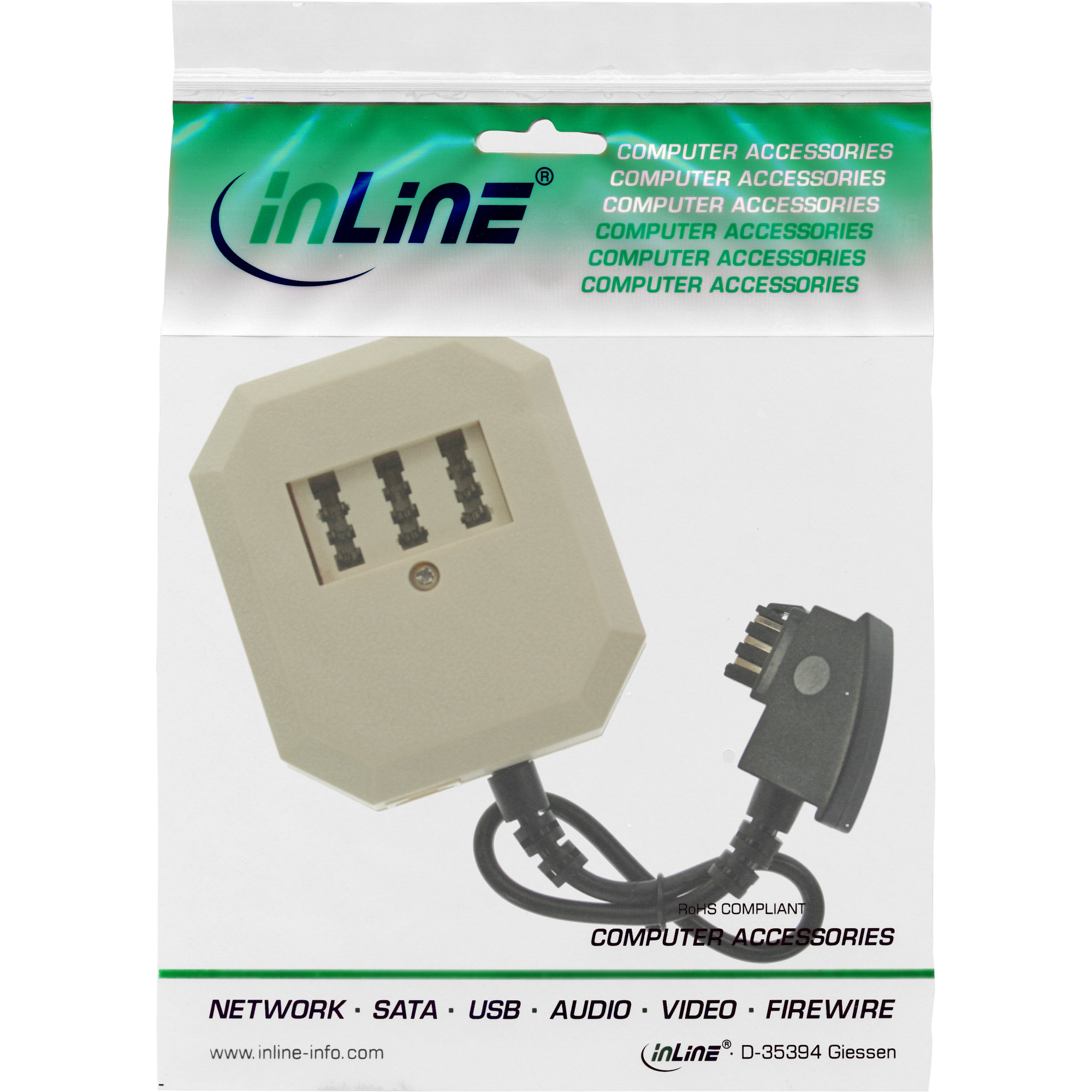 InLine TAE Adapter - TAE-F Stecker an TAE NFF + RJ11 (6P4C) Buchse - 0,2m20 cm - weiß