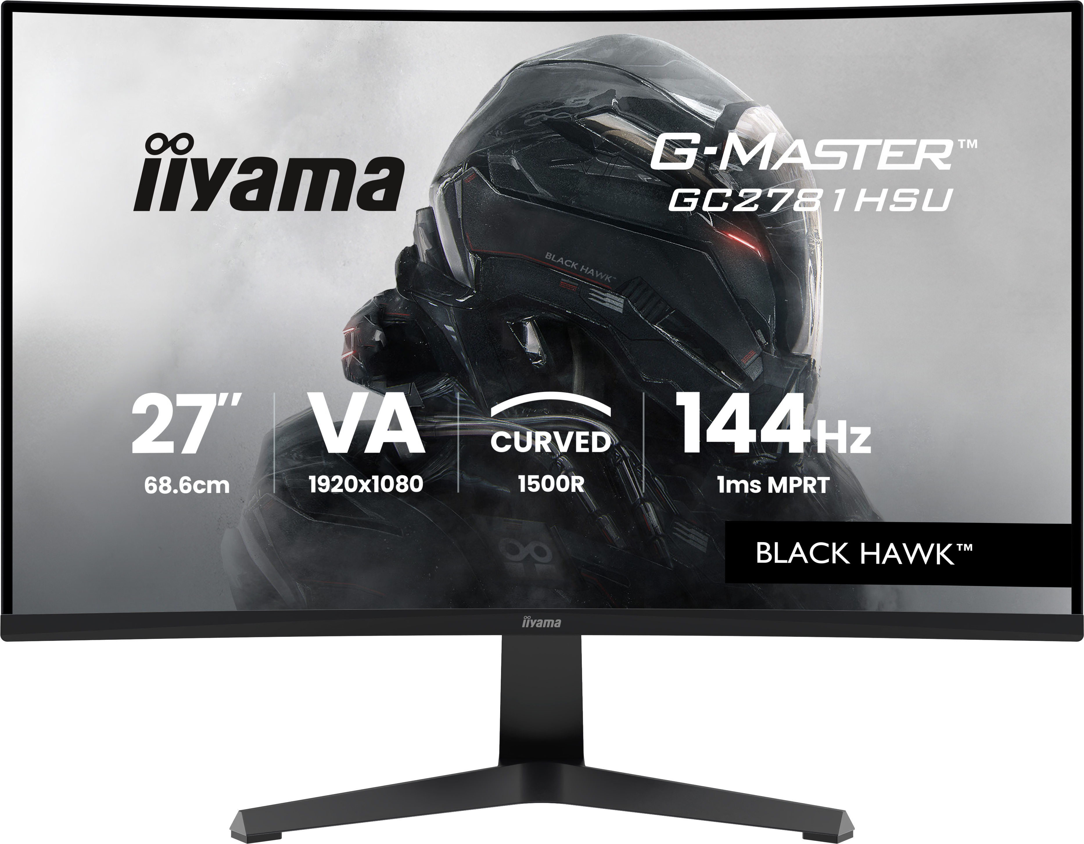Iiyama G-MASTER Black Hawk GC2781HSU-B1 - LED-Monitor - Gaming - gebogen - 68.6 cm (27")1920 x 1080 Full HD (1080p) @ 144 Hz - VA - 350 cd/m² - 4000:1 - 1 ms - HDMI - DisplayPort - Lautsprecher - Schw