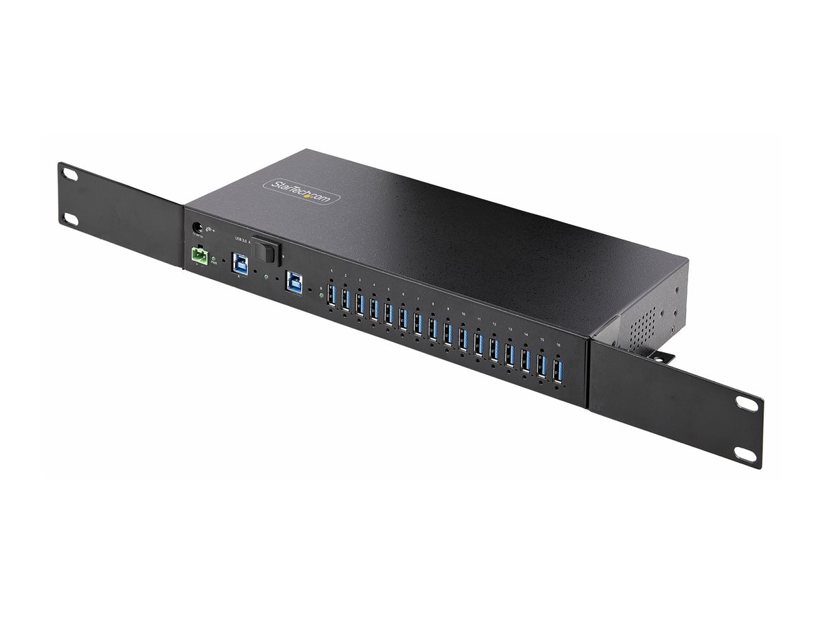 StarTech.com 16-Port Industrial USB 5Gbps Hubwith Power Adapter - Metal Enclosure - Mountable - ESD Protection - Terminal Block Power - USB Charging - Dual-Host Switch - TAA - Hub - 16 x USB 3.2 Gen 1
