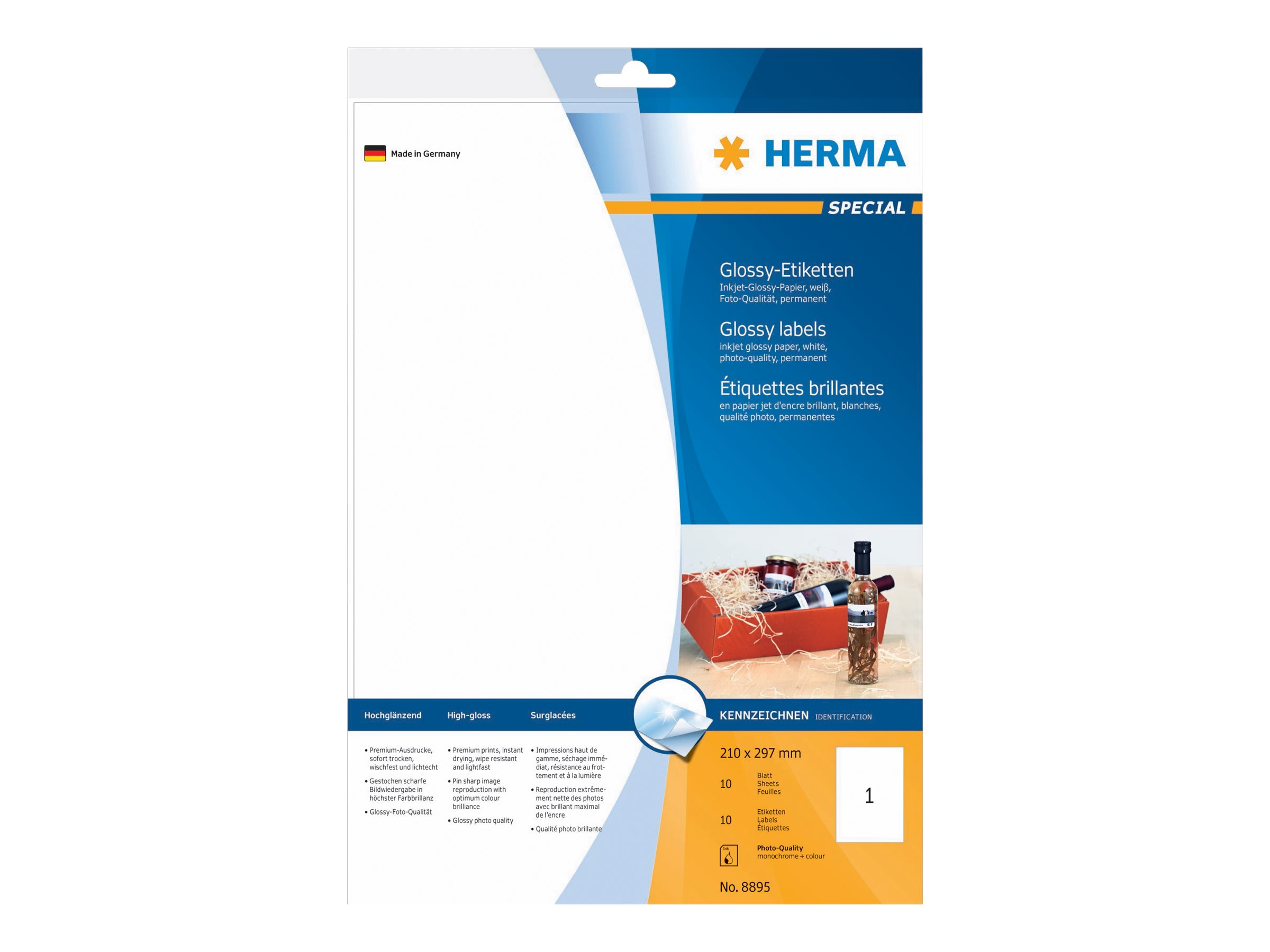 HERMA Special - Papier - glänzend - permanent selbstklebend - weiß - A4 (210 x 297 mm)120 g/m² - 10 Etikett(en) Adressetiketten