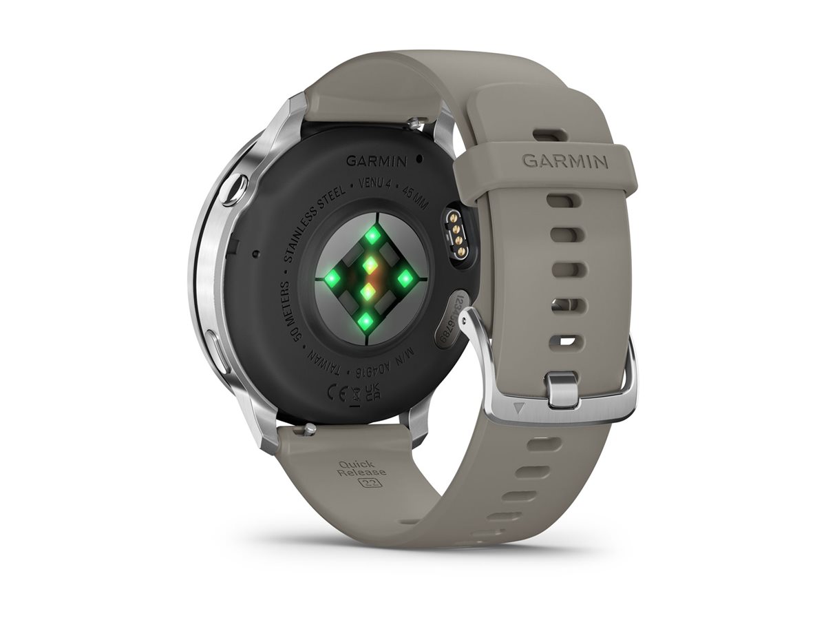 Garmin Venu 4 - 45 mm - silber - intelligente Uhr mit Band - Silikon - silbergrau - Handgelenkgröße: 135-200 mm - Anzeige 3.53 cm (1.4")8 GB - Bluetooth - ANT+ - Wi-Fi - 38 g