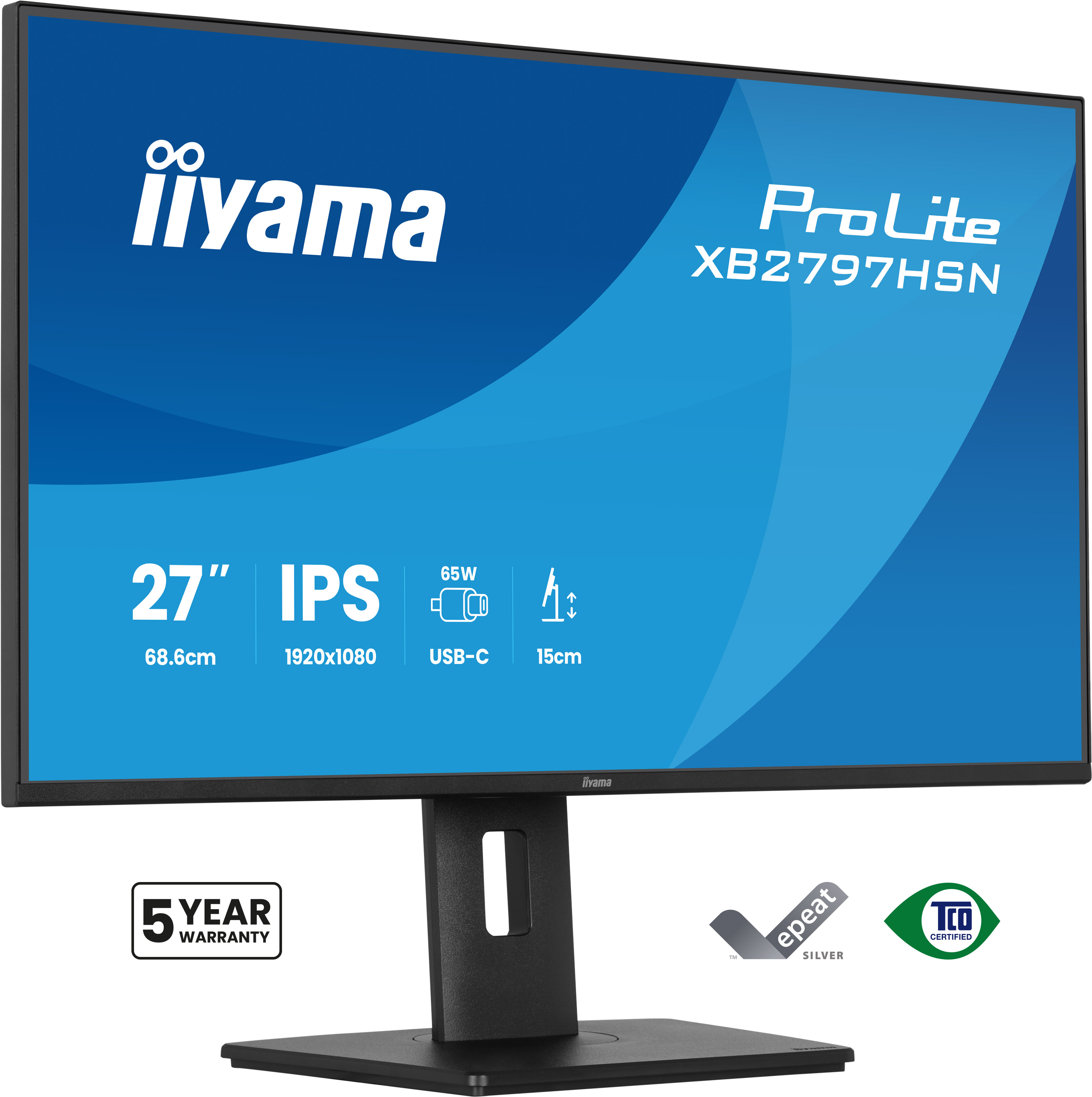 Iiyama ProLite XB2797HSN-B1 - LED-Monitor - 68.6 cm (27")1920 x 1080 Full HD (1080p) @ 100 Hz - IPS - 350 cd/m² - 1500:1 - 1 ms - HDMI - DisplayPort - USB-C - Lautsprecher - Schwarz