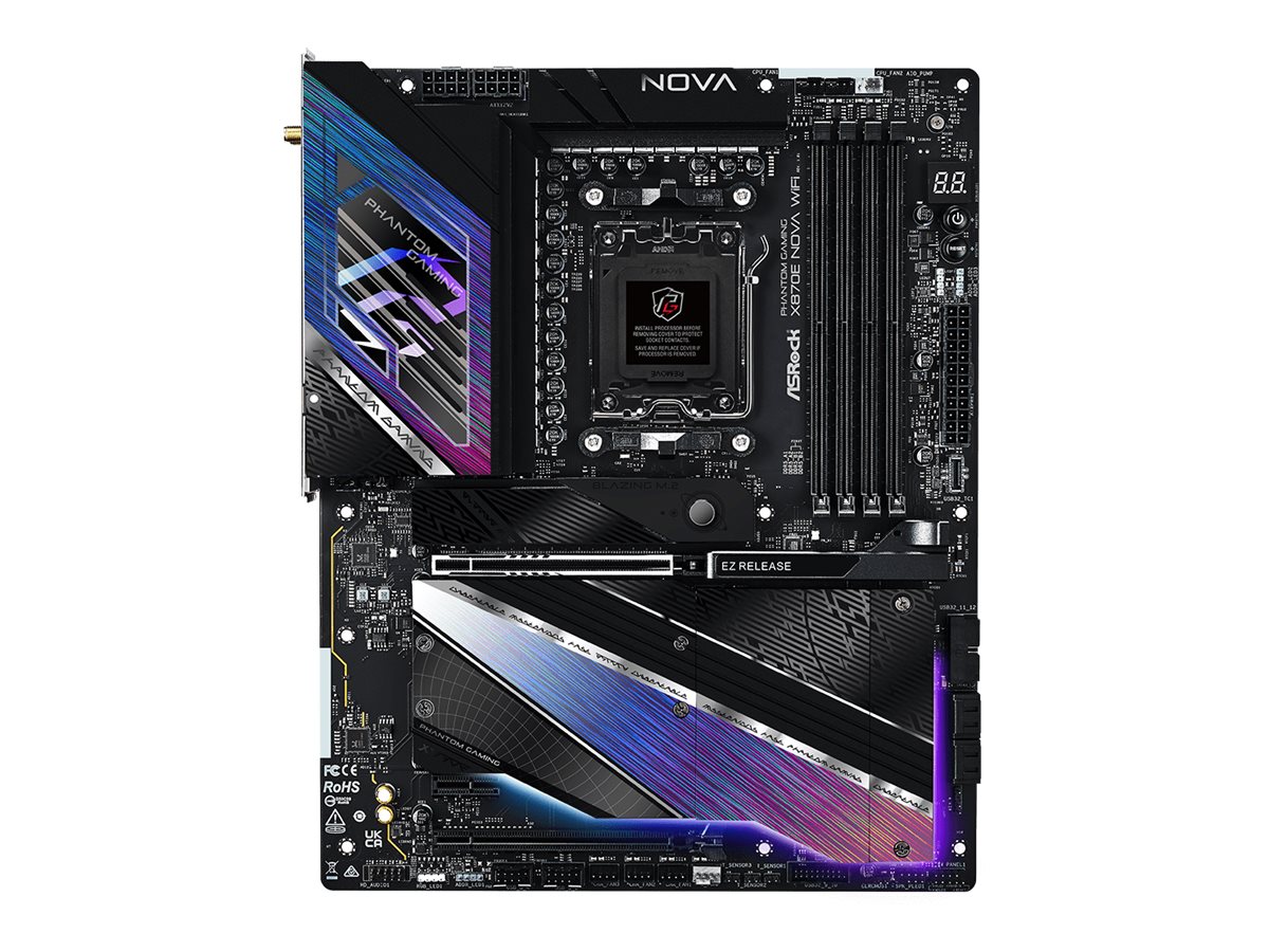 ASRock Phantom Gaming X870E NOVA WiFi - Motherboard - ATX - Socket AM5 - AMD X870E Chipsatz - USB4, USB 3.2 Gen 1, USB 3.2 Gen 2, USB-C 3.2 Gen 2x2 - 5 Gigabit Ethernet, Wi-Fi 7, Bluetooth - Onboard-G