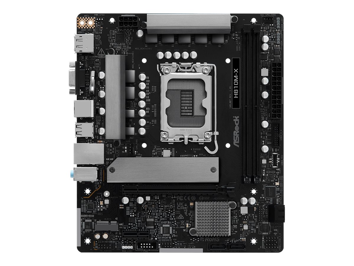 ASRock H810M-X - Motherboard - micro ATX - LGA1851 Sockel - H810 Chipsatz - USB-C 3.2 Gen 1, USB 3.2 Gen 1 - 2.5 Gigabit LAN - Onboard-Grafik (CPU erforderlich)HD Audio (8-Kanal)