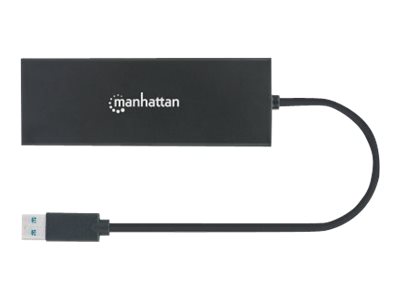 Manhattan USB-A Dock/Hub, Ports (x5): Ethernet, HDMI, USB-A (x2)and VGA - Micro-USB Power Input Port (Optional - only when additional power needed. Not required for dual monitor functionality. Cable n