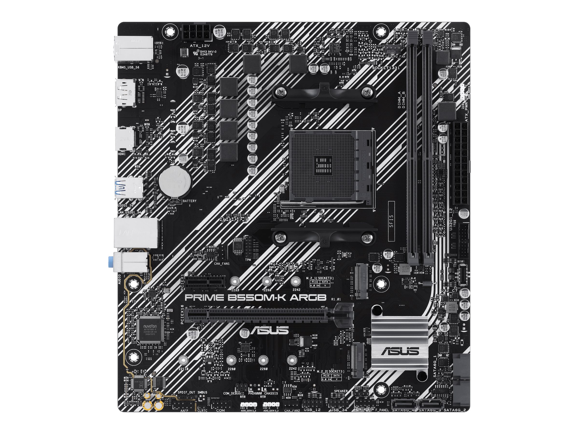 ASUS PRIME B550M-K ARGB - Motherboard - micro ATX - Socket AM4 - AMD B550 Chipsatz - USB 3.2 Gen 1 - Gigabit LAN - Onboard-Grafik (CPU erforderlich)HD Audio (8-Kanal)