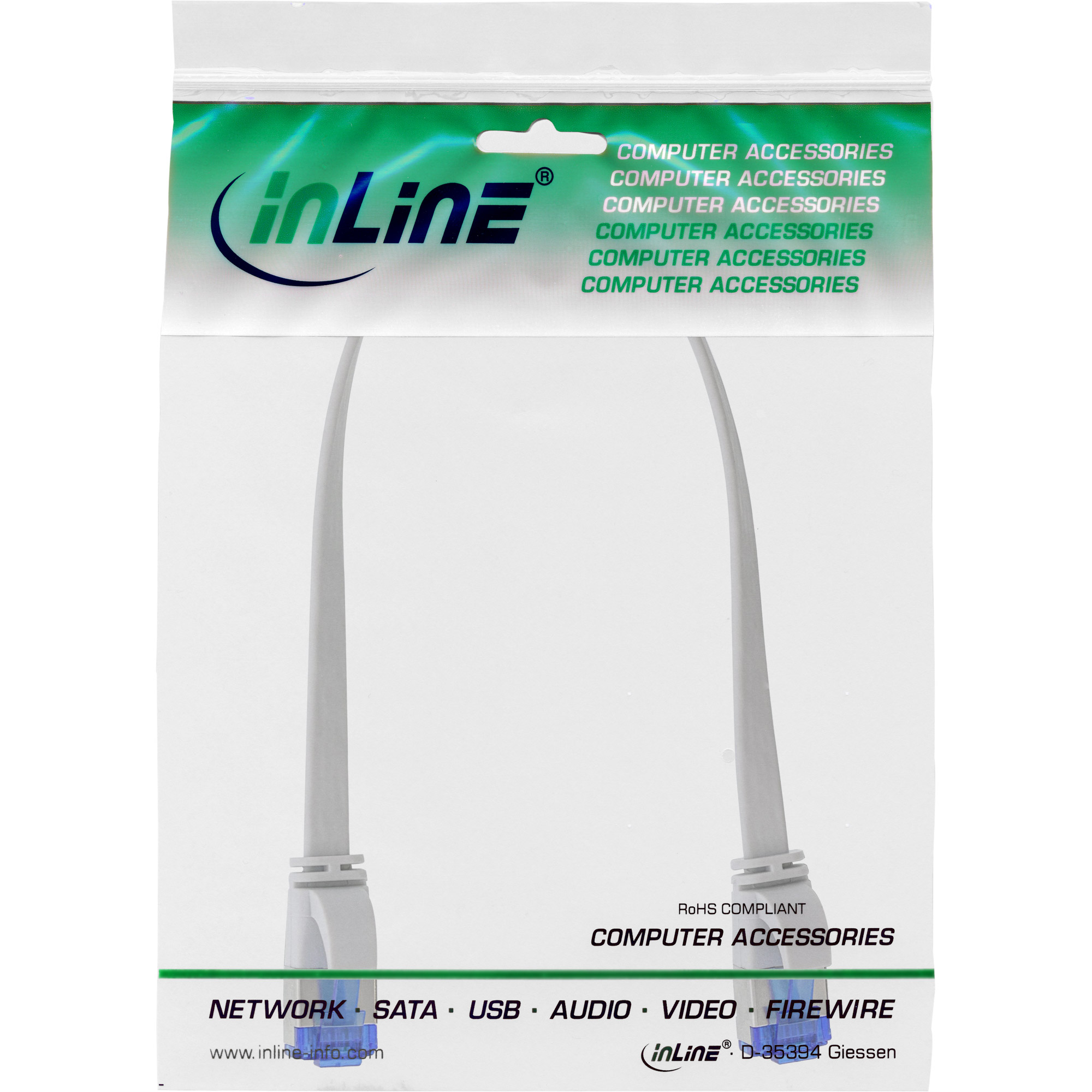InLine Patchkabel flach - U/FTP - Cat.6A - TPE halogenfrei - weiß - 0,25m25 cm - U/FTP - PiMF - CAT 6a - halogenfrei - geformt - ohne Haken - verseilt - flach - weiß