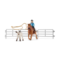 Schleich FARM WORLD 42577, Bauernhof, Farm animals / farm toys, Horses, Western / Rodeo, 3 Jahr(e), MehrfarbigCowgirl Team Roping Fun