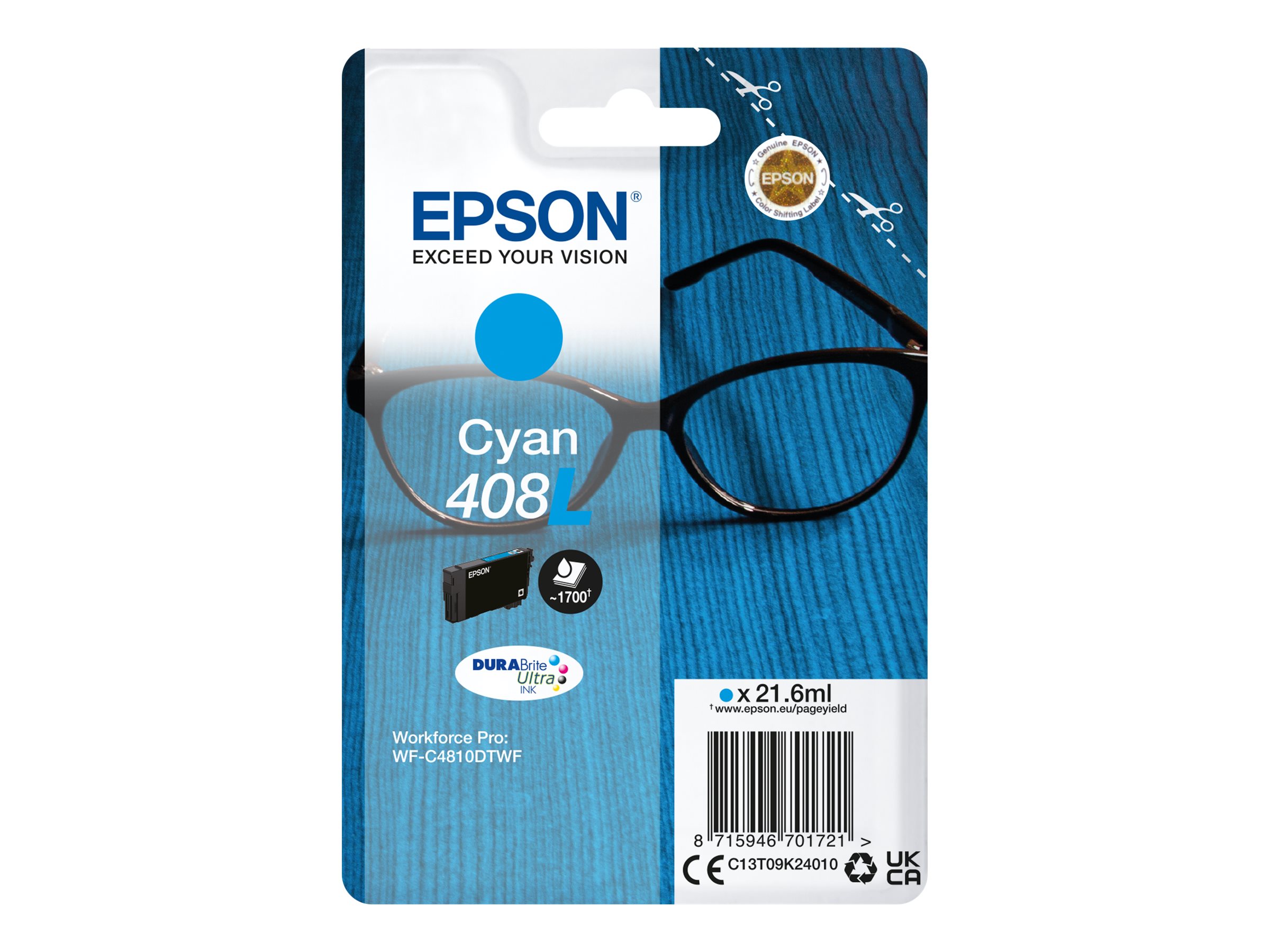 Epson 408L - 21.6 ml - Cyan - original - BlisterverpackungTintenpatrone - für WorkForce Pro WF-C4810DTWF