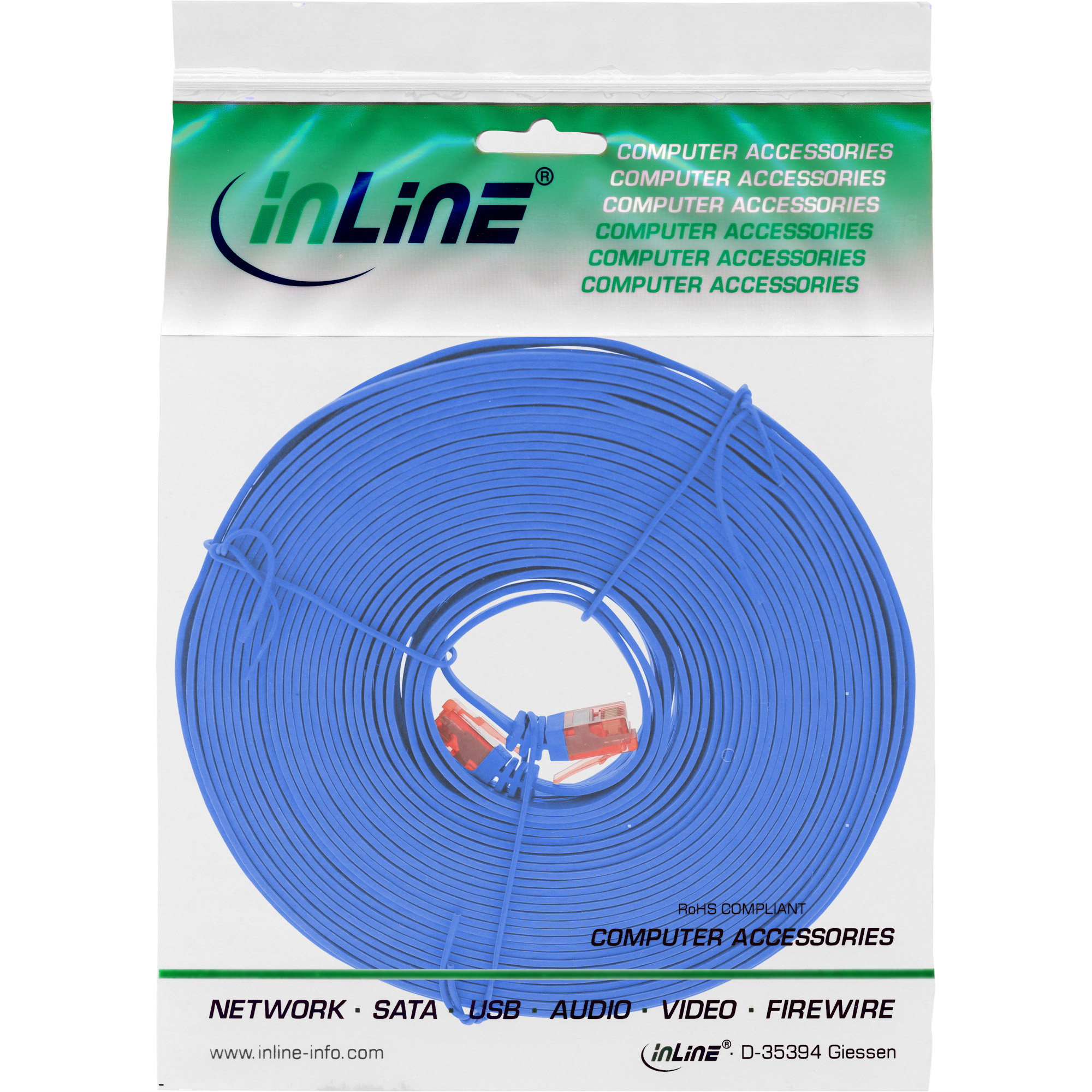 InLine Patchkabel flach - U/UTP - Cat.6 - blau - 7m7 m - UTP - CAT 6 - geformt - flach - Blau