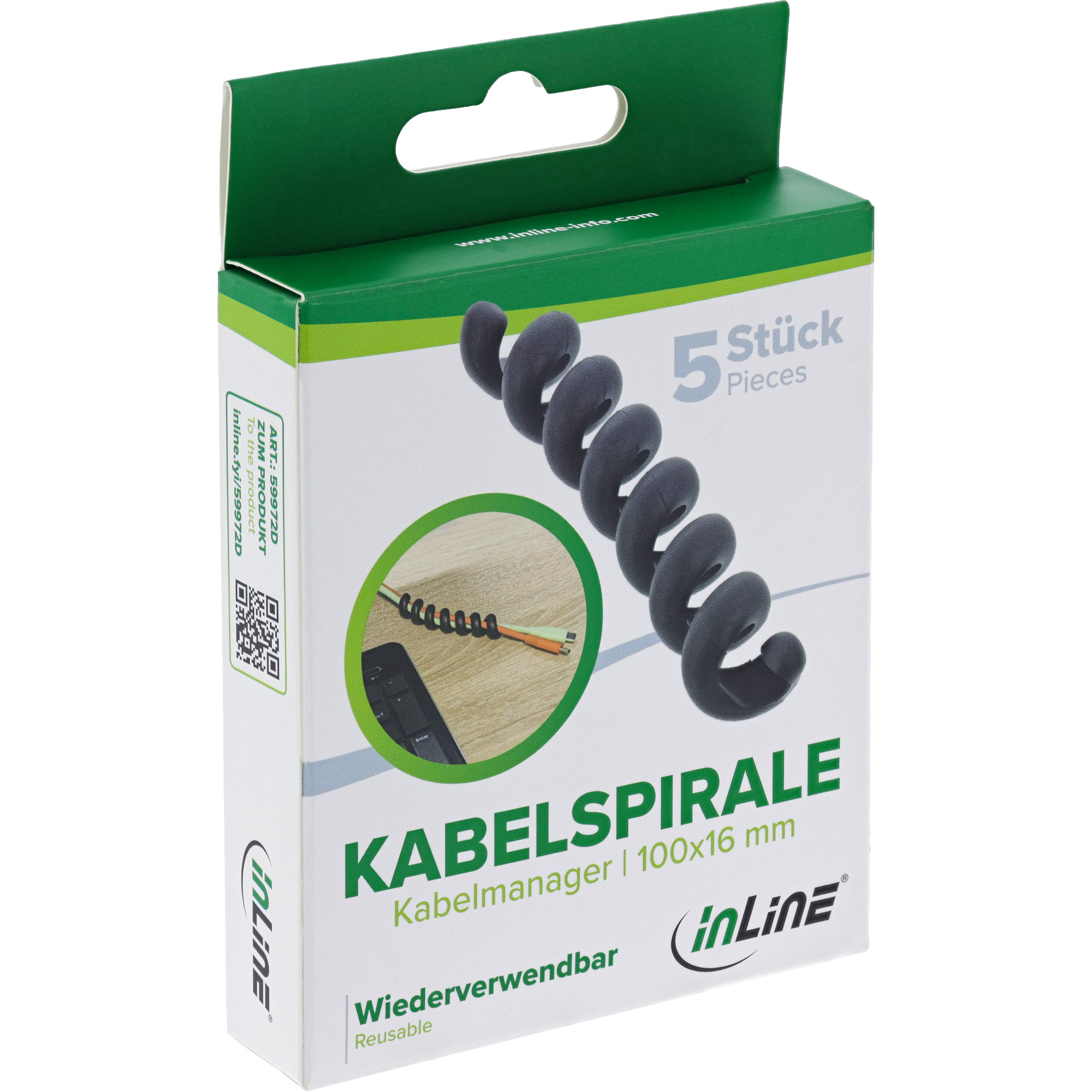 InLine 5er Pack Kabelspirale - Kabelmanager 1-fach - 100x16mm - schwarz5er Pack InLine Kabelspirale - Kabelmanager 1-fach - 100x16mm - schwarz
