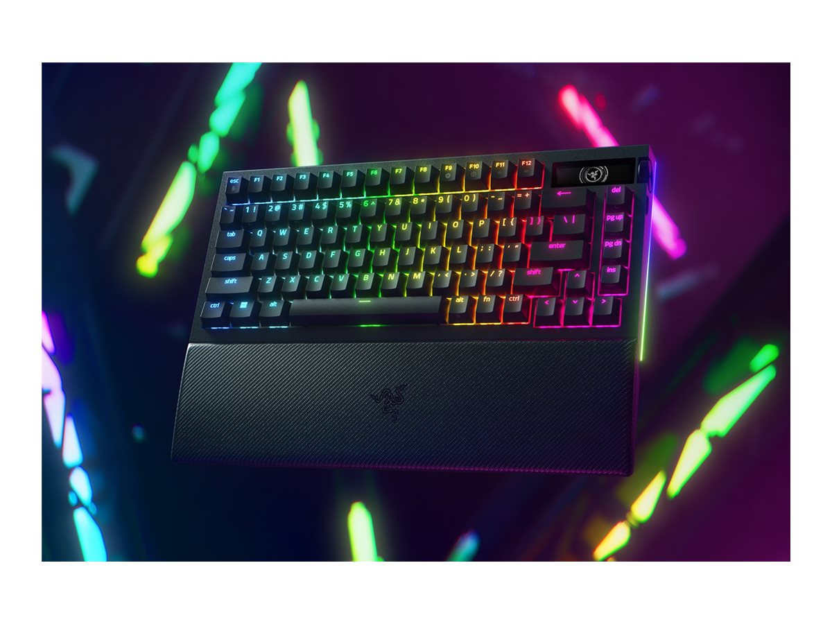 Razer BlackWidow V4 Pro - Tastatur - 75% - mitOLED-Display - Befehlswähler - Hintergrundbeleuchtung - kabellos - USB-C - 2.4 GHz - Bluetooth 5.1 - QWERTY - US International - Tastenschalter: Razer Ora
