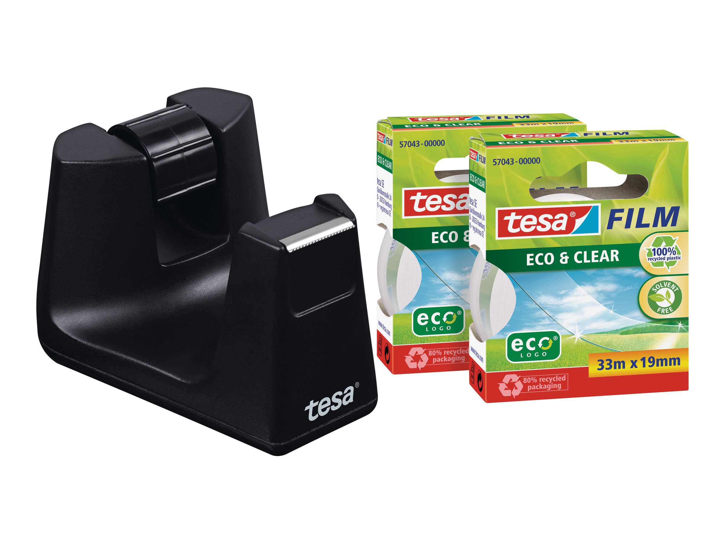 Tesa Easy Cut Smart - Abroller mit Büro-KlebebandSchreibtisch - 19 mm x 33 m - Schwarzer Spender - kristallklares Klebeband