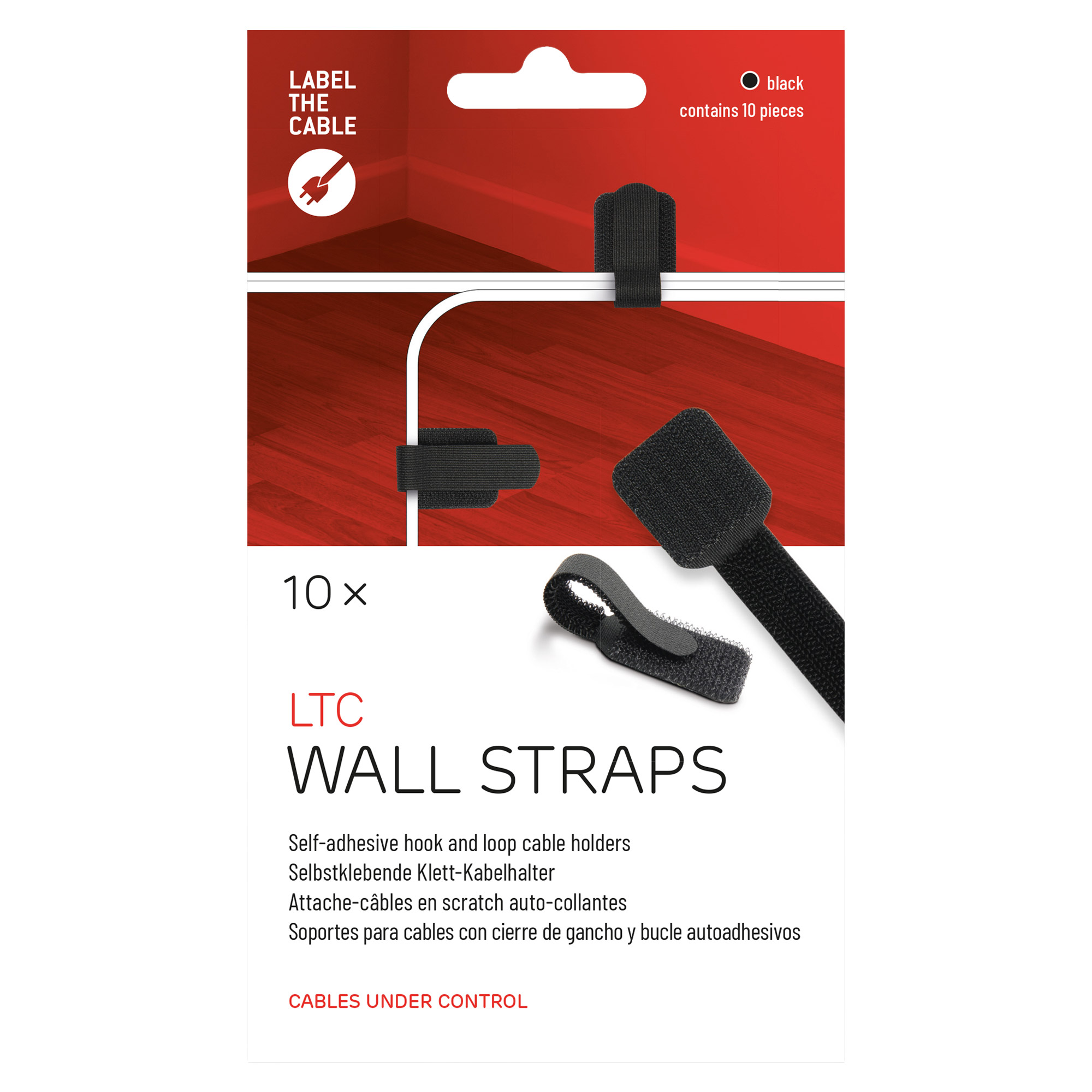 Label-the-cable LTC WALL STRAPS - Kabelhalter - Oberfläche montierbar, geeignet für Wandmontage - 9 cm - Schwarz (Packung mit 10) LTC Wall - 9cm - Schwarz - 10er Pack