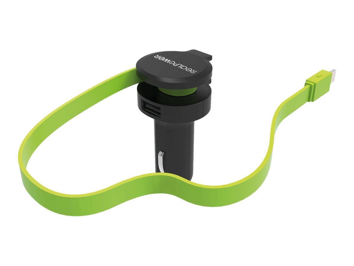 RealPower Auto-Netzteil - 4.8 A - 2 Ausgabeanschlussstellen (USB, Lightning)KFZ-Ladestation mit integriertem Lightning Kabel und USB-Ladeport