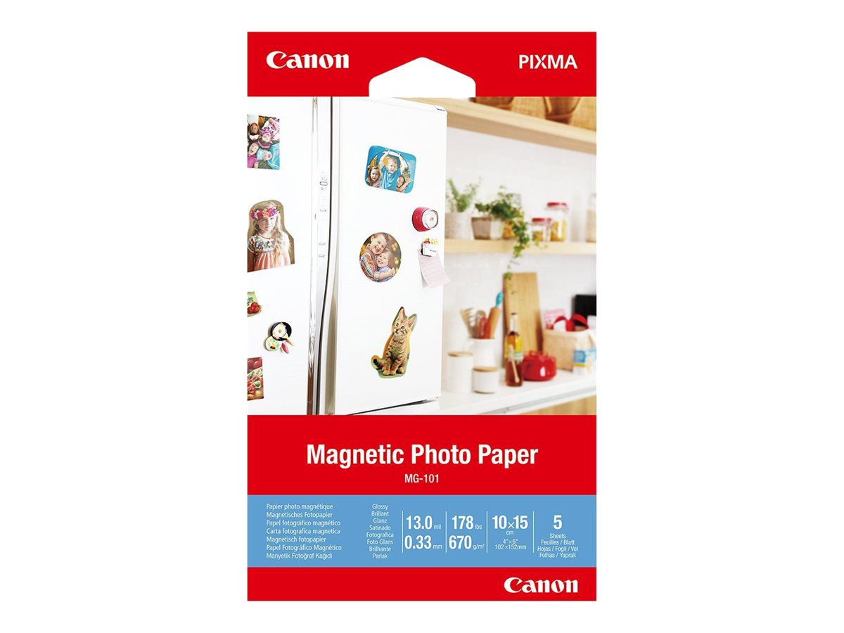 Canon Magnetic Photo Paper MG-101 - Glänzend13 mil - 100 x 150 mm - 670 g/m² - 178 Pfund - 5 Blatt magnetisches Fotopapier - für PIXMA TS7450i