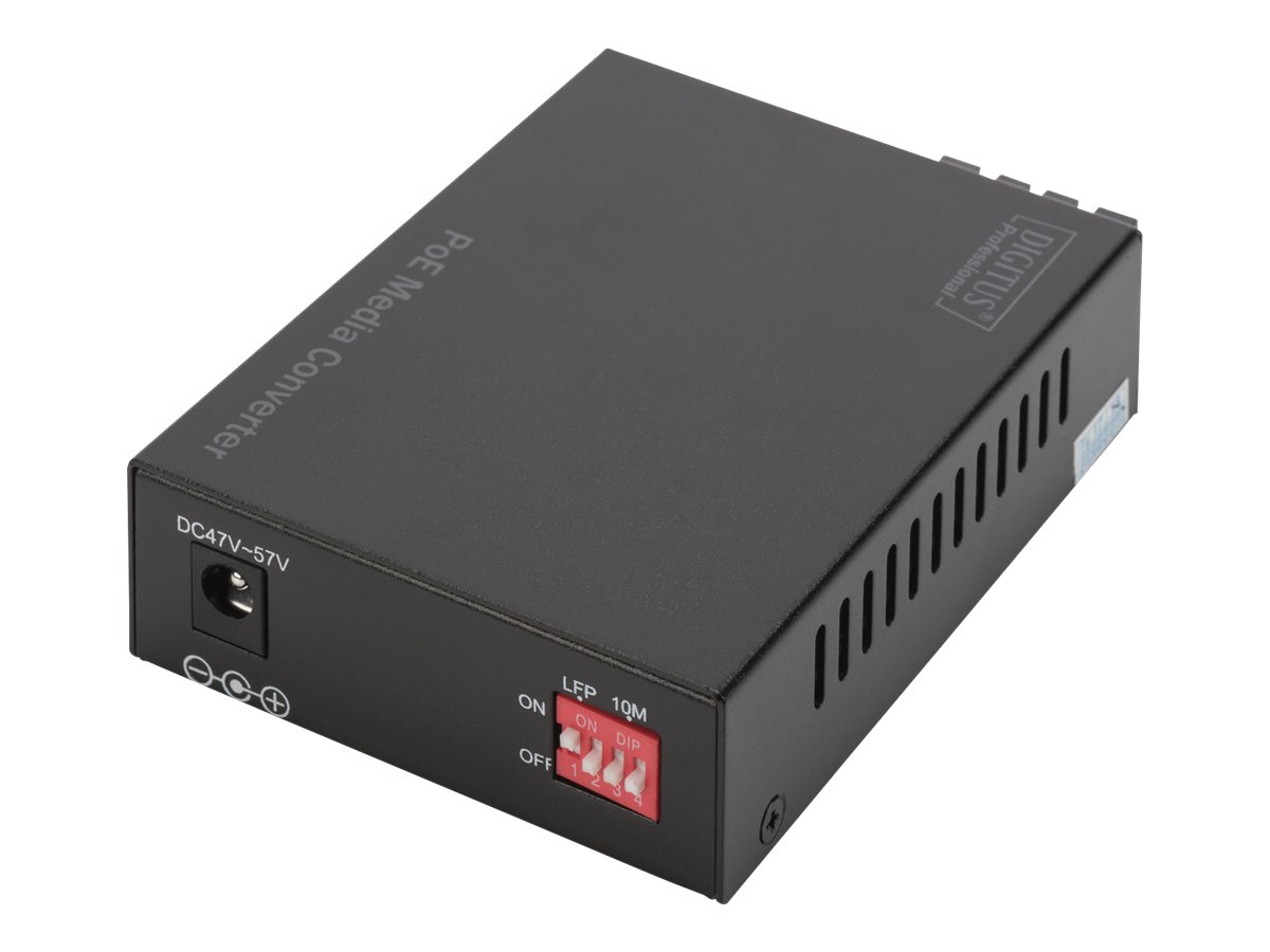 DIGITUS Gigabit PoE Medienkonverter, RJ45 / SC, SM, PSE1GbE - 1000Base-LX - 1000Base-T - 100Base-TX - 10Base-T - SC Single-Modus / RJ-45 - bis zu 20 km - 1310 nm