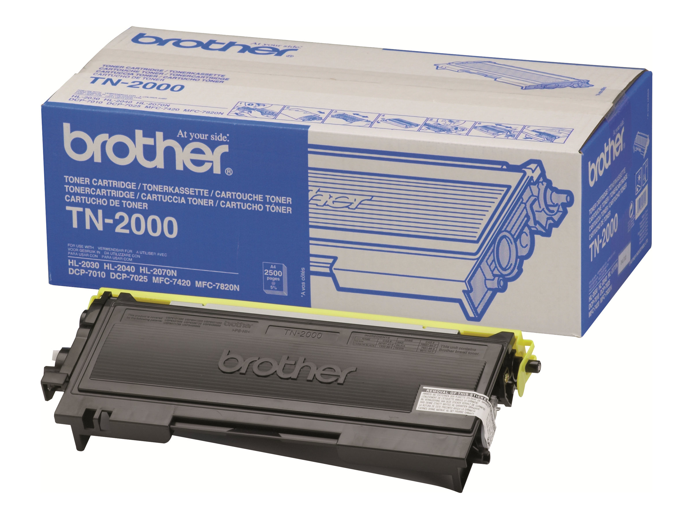 Brother TN2000 - Schwarz - original - Tonerpatronefür Brother DCP-7010 - DCP-7010L - DCP-7025 - MFC-7225n - MFC-7420 - MFC-7820N; FAX-2820 - 2825