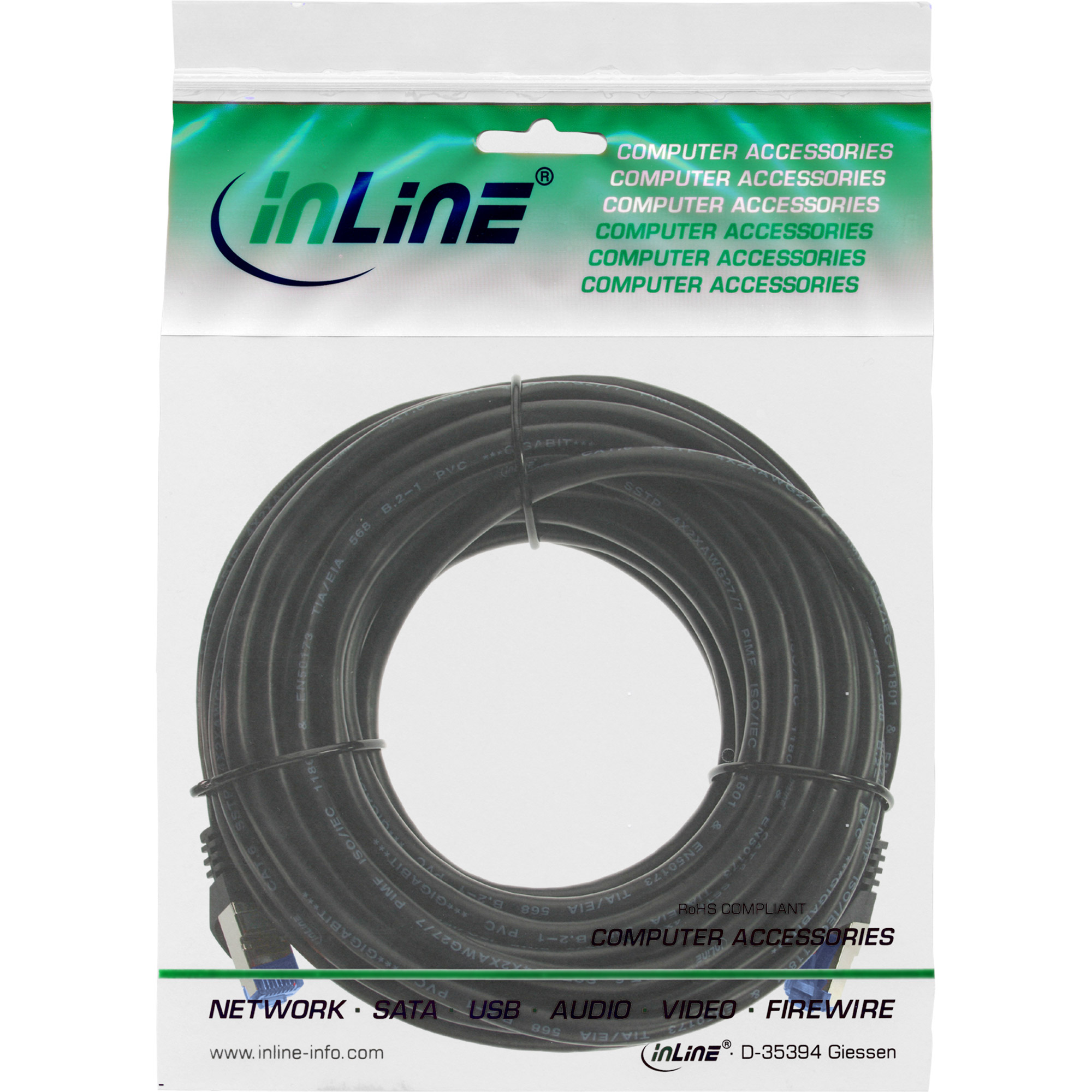 InLine Patchkabel - Cat.6A - S/FTP - TPE flexibel - schwarz - 20m20 m - SFTP - PiMF - CAT 6a - IEEE 802.3af/IEEE 802.3at - halogenfrei - geformt - verseilt - Schwarz