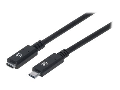 Manhattan USB-C to USB-C Extension Cable, 50cm, Male to Female, 10 Gbps (USB 3.2 Gen2 aka USB 3.1)5A (super fast charging) - SuperSpeed+ USB - Black -  - Polybag - USB-Verlängerungskabel - USB-C (M) z