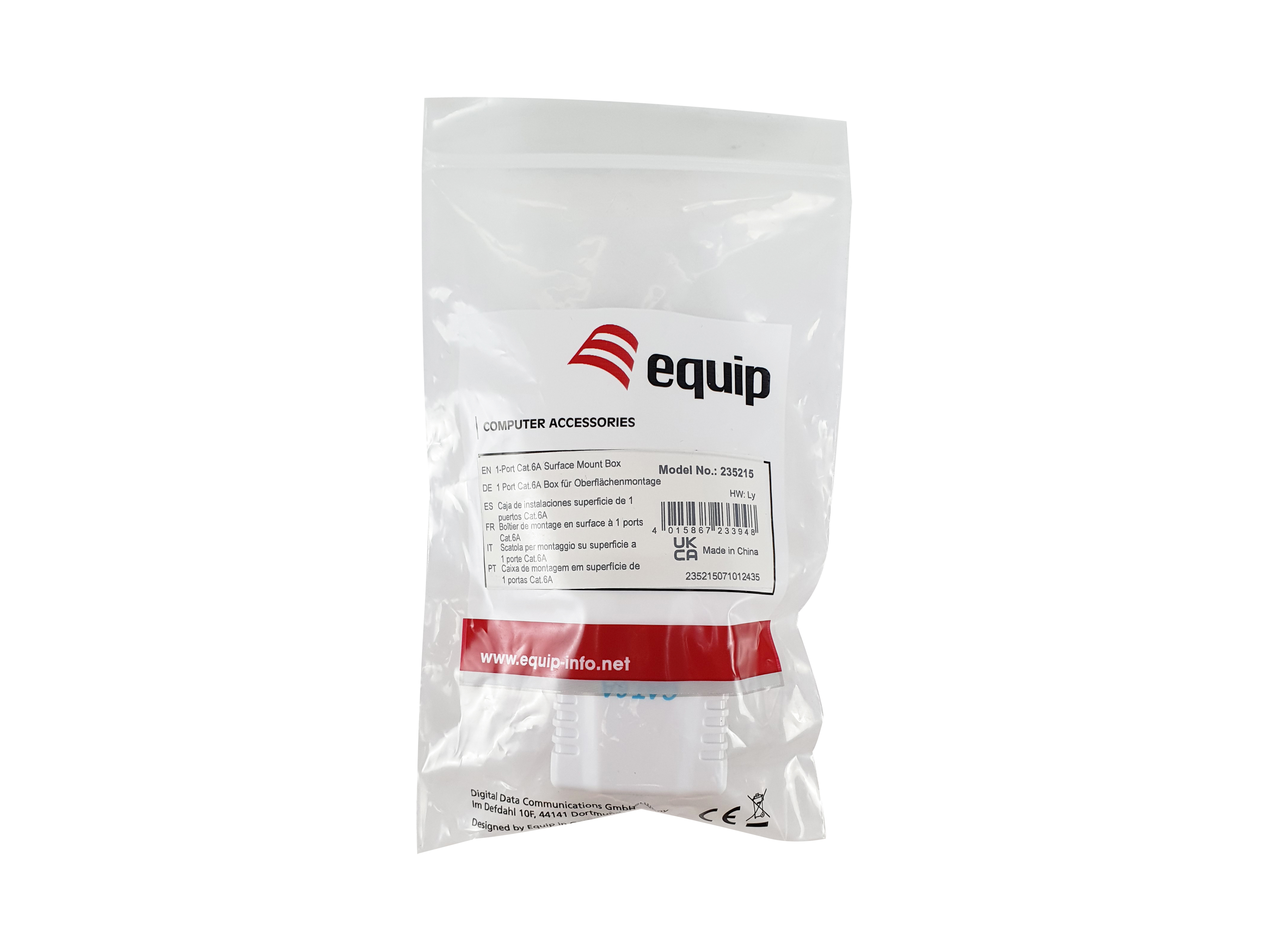 Equip 235215, Cat6a, Weiß, CE, REACH, RoHS, 54 mm, 39 mm, 29,5 mm1-Port Cat.6A Aufputzgehäuse - ungeschirmt