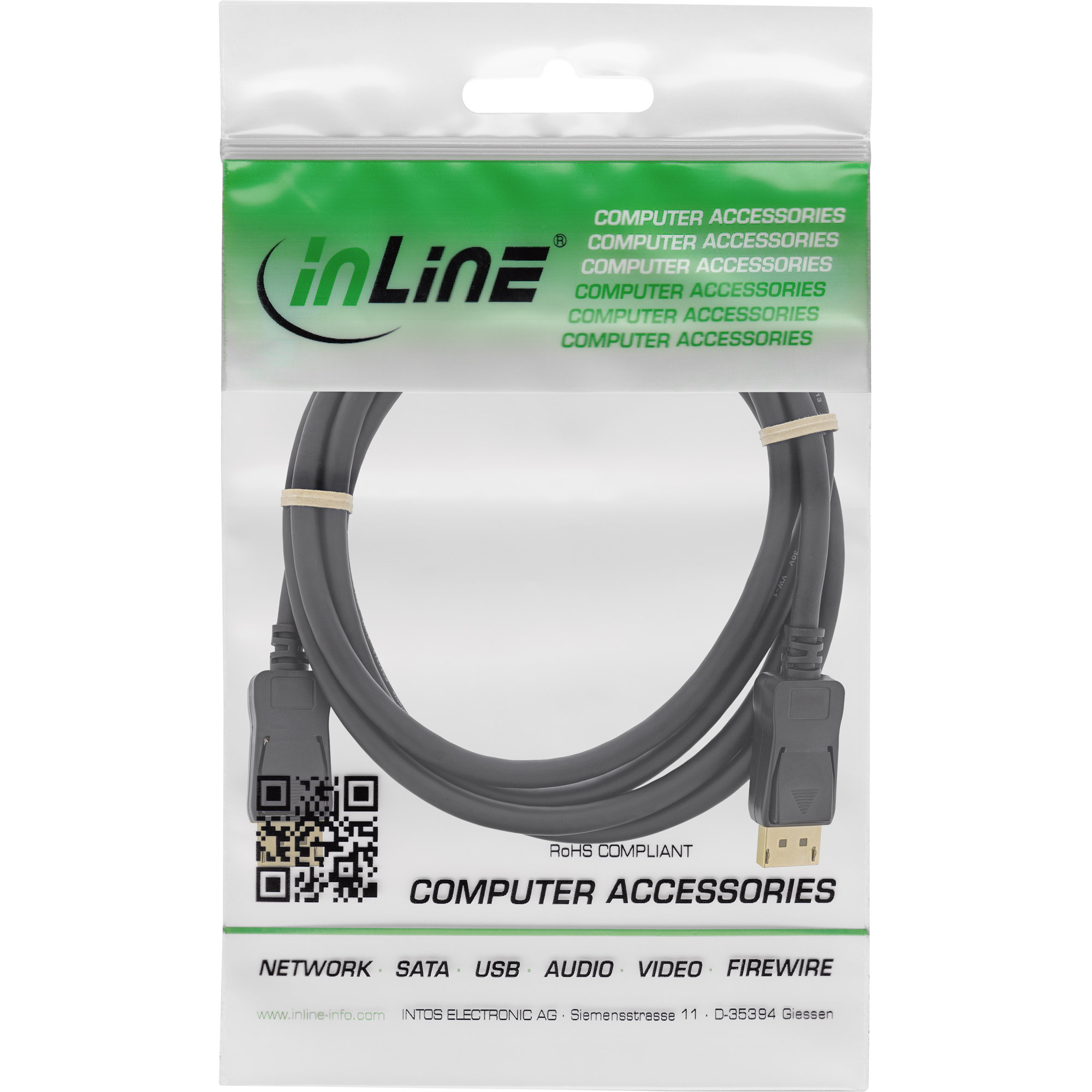 InLine DisplayPort Kabel - schwarz - vergoldete Kontakte - 0,3mzu DisplayPort (M) - DisplayPort 1.2 - 30 cm - 4K Unterstützung - Schwarz