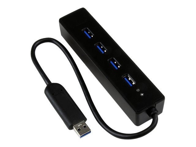 StarTech.com Startech 4 Port USB 3.0 SuperSpeed Hub - SchwarzPortabler externer USB Hub mit eingebautem Kabel - Hub - 4 x SuperSpeed USB 3.0 - Desktop - für P/N: FCREADMICRO3 - MSDREADU3CA