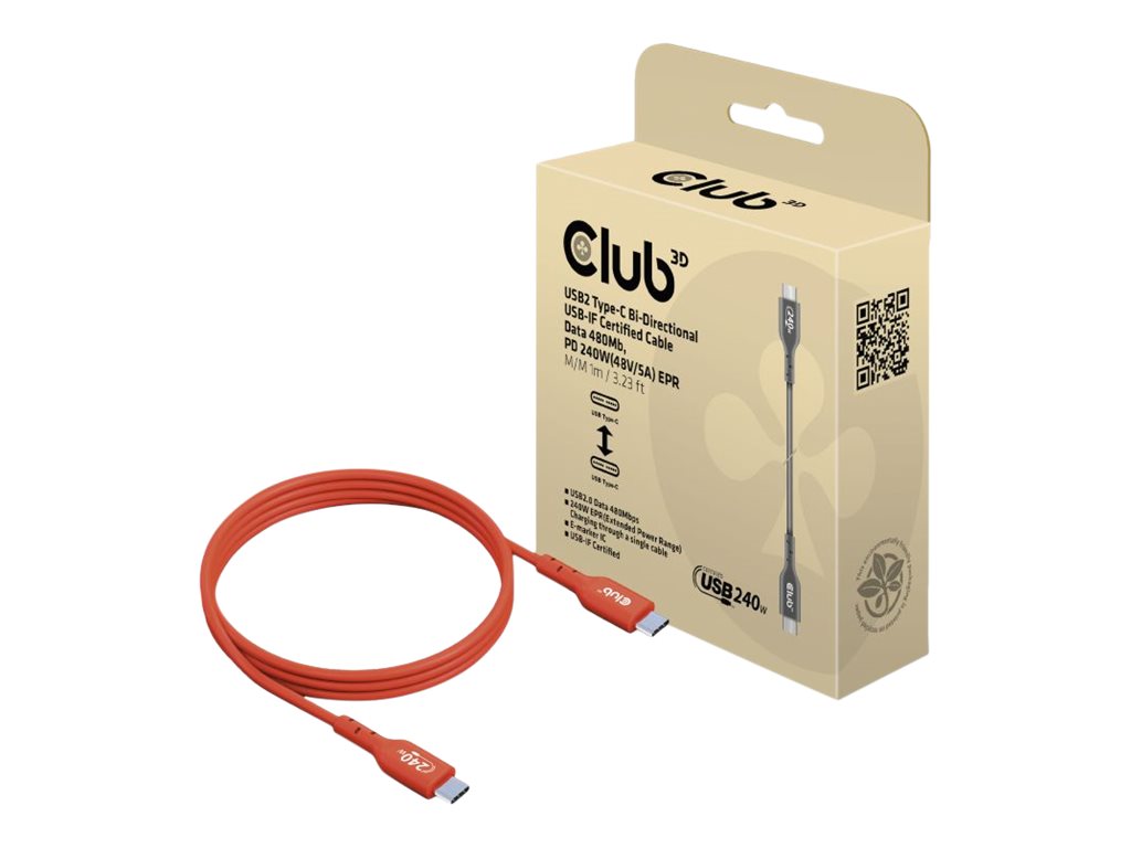 Club 3D USB-Kabel - USB-C (M) zu USB-C (M)USB 2.0 - 48 V - 5 A - 1 m - bidirektional - unterstützt bis zu 240W Leistungsabgabe - erweiterter Leistungsbereich (EPR)