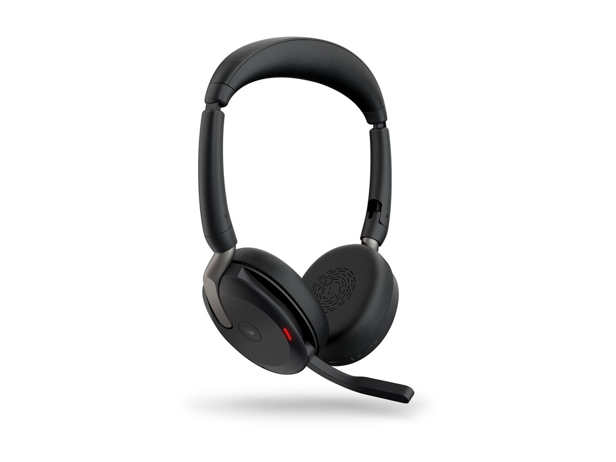 Jabra Evolve2 65 Flex MS Stereo - Headset - On-EarBluetooth - kabellos - aktive Rauschunterdrückung - USB-A - Schwarz - mit kabelloses Ladepad - Zertifiziert für Microsoft Teams