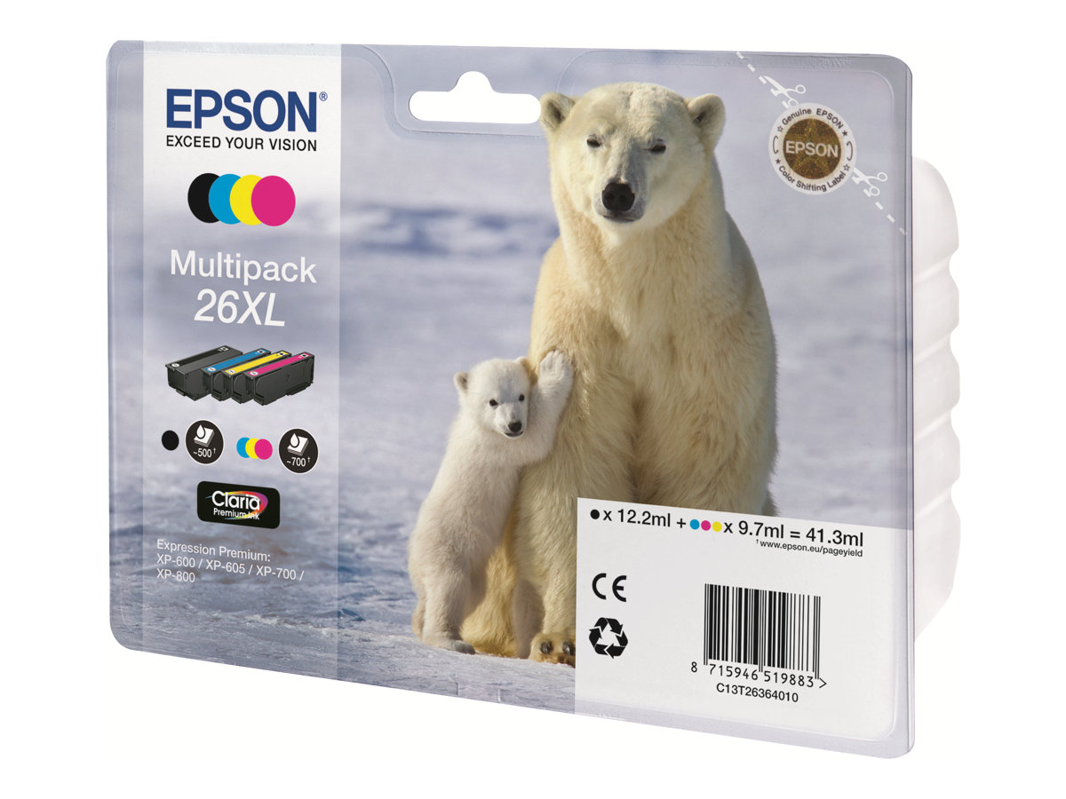 Epson 26XL Multipack - 4er-Pack - XL - SchwarzGelb - Cyan - Magenta - original - Tintenpatrone - für Expression Premium XP-510 - 520 - 600 - 605 - 610 - 615 - 620 - 625 - 700 - 710 - 720 - 800 - 810 -