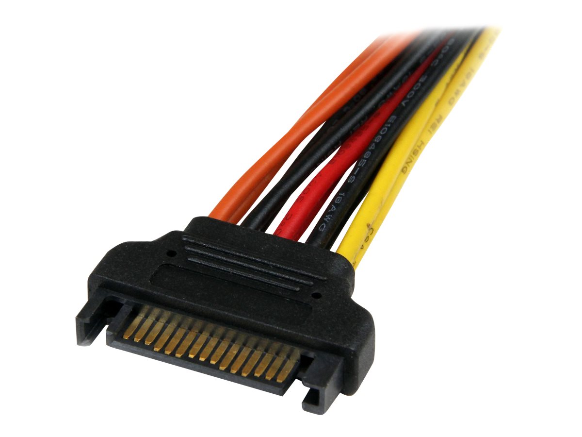 StarTech.com SATA Y-Strom-Adapterkabel mit Verriegelungs Clip 15cm - S-ATA Y Splitter Stromkabel St/Bu - Serial ATA 15pin Y-Adapter - Netz-Splitter - SATA-Stromstecker (M)zu SATA-Stromstecker (W) - 15
