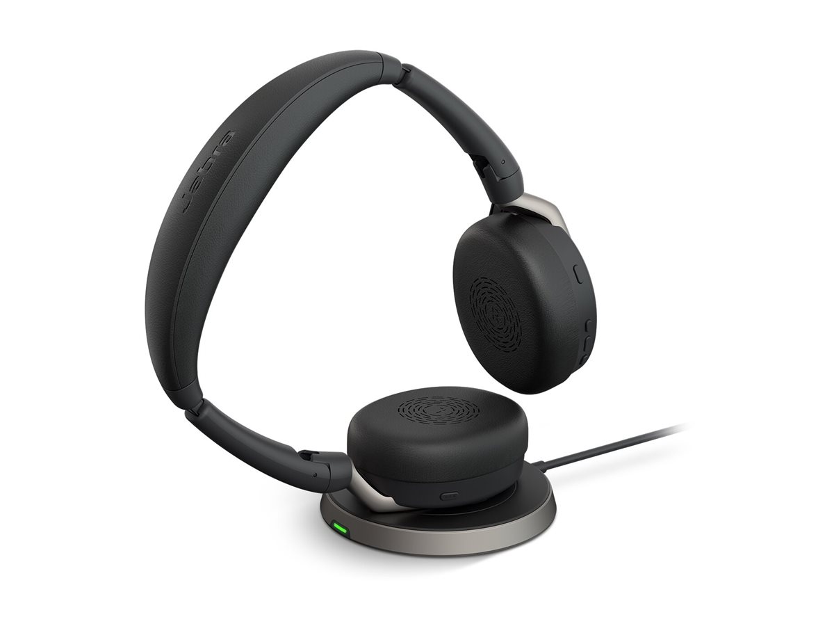 Jabra Evolve2 65 Flex MS Stereo - Headset - On-EarBluetooth - kabellos - aktive Rauschunterdrückung - USB-A - Schwarz - mit kabelloses Ladepad - Zertifiziert für Microsoft Teams