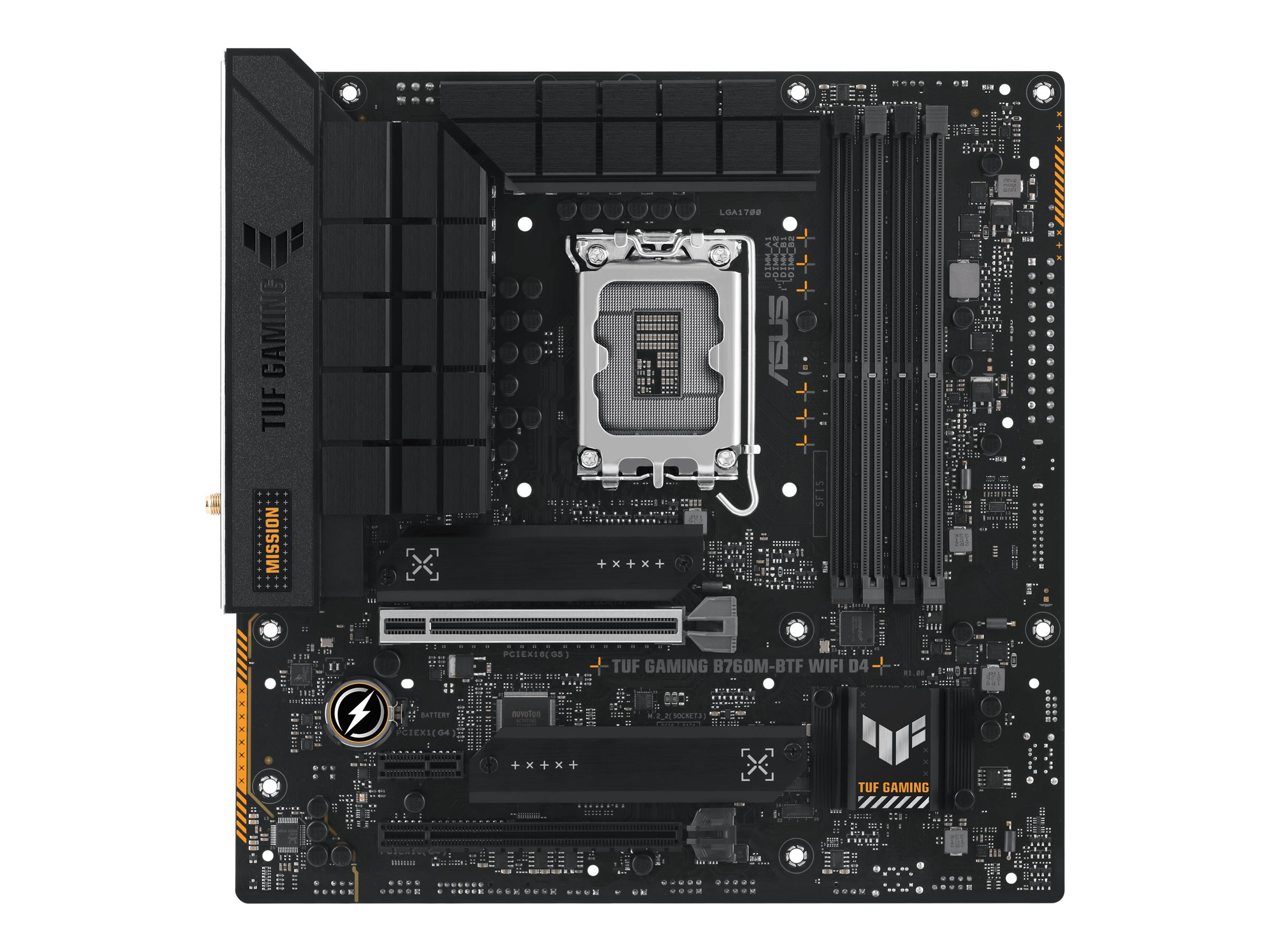 ASUS TUF GAMING B760M-BTF WIFI - Motherboard - micro ATX - LGA1700 Sockel - B760 Chipsatz - USB 3.2 Gen 1, USB 3.2 Gen 2, USB-C 3.2 Gen 2x2, USB-C 3.2 Gen 1 - 2.5 Gigabit LAN, Wi-Fi 6, Bluetooth - Onb
