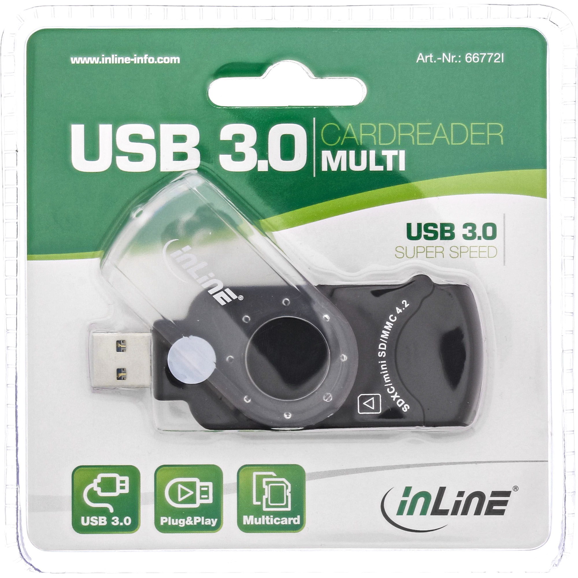 InLine Mobile Card Reader USB 3.2 - für SD/SDHC/SDXC - microSDRS-MMC - MMCmobile - microSD - MMCplus - SDHC - microSDHC - SDXC - microSDXC) - USB 3.0