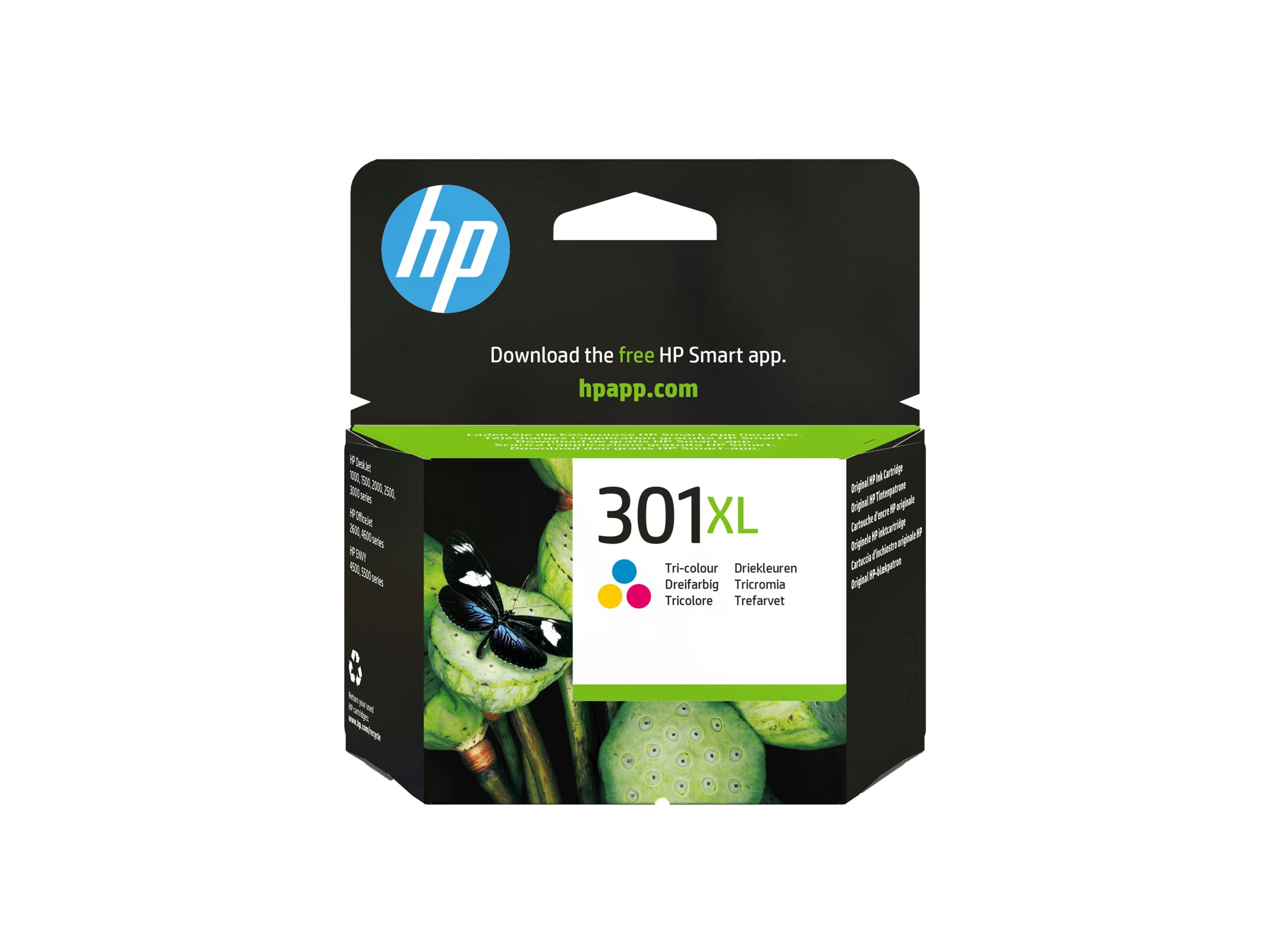 HP 301XL Cyan/Magenta/Gelb Original Druckerpatrone mit hoher Reichweite, Hohe (XL-) Ausbeute, Cyan, Magenta, Gelb, Tinte auf Farbstoffbasis, 6 ml, 1 Stück(e), 300 Seiten301XL Cyan/Magenta/Gelb Origina