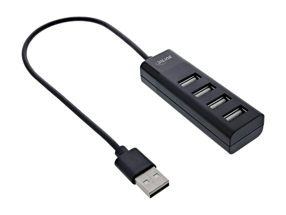 InLine USB 2.0 Hub - 4 Port - schwarz - mit USB DC Kabel - Kabel 30cm - schmalp