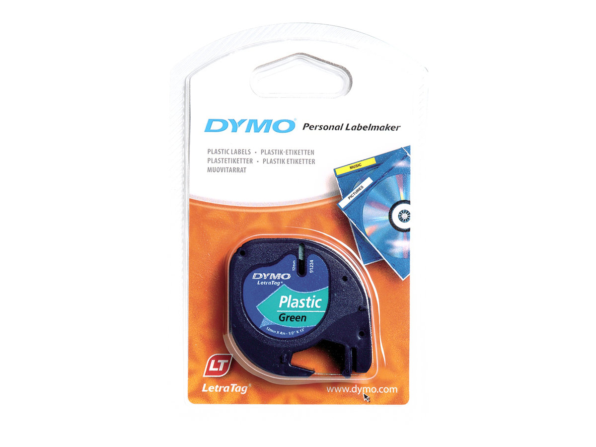 Dymo LetraTAG - Kunststoff - Schwarz auf Grün - Rolle (1,2 cm x 4 m)1 Kassette(n) Band - für LetraTag LT-100H - LT-100T