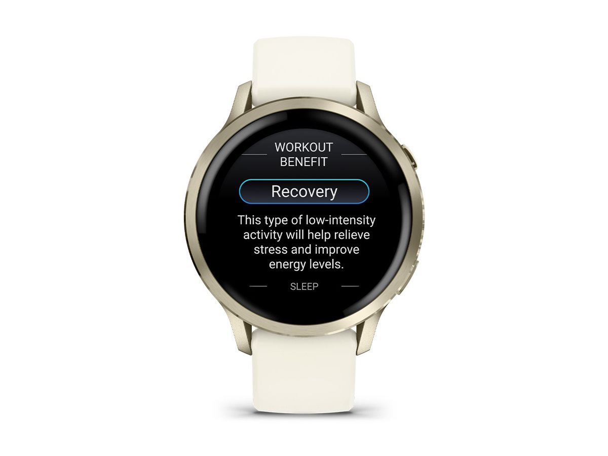 Garmin Venu 4 - 41 mm - lunar gold - intelligente Uhr mit Band - Silikon - Knochen - Handgelenkgröße: 110-175 mm - Anzeige 3.04 cm (1.2")8 GB - Bluetooth - ANT+ - Wi-Fi - 33 g