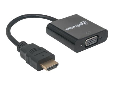 Manhattan HDMI to VGA Converter cable, 1080p, 30cm, Male to Female, Micro-USB Power Input Port for additional power if needed, Black, , Polybag - Videoadapter - HDMI männlich zu HD-15 (VGA)weiblich -