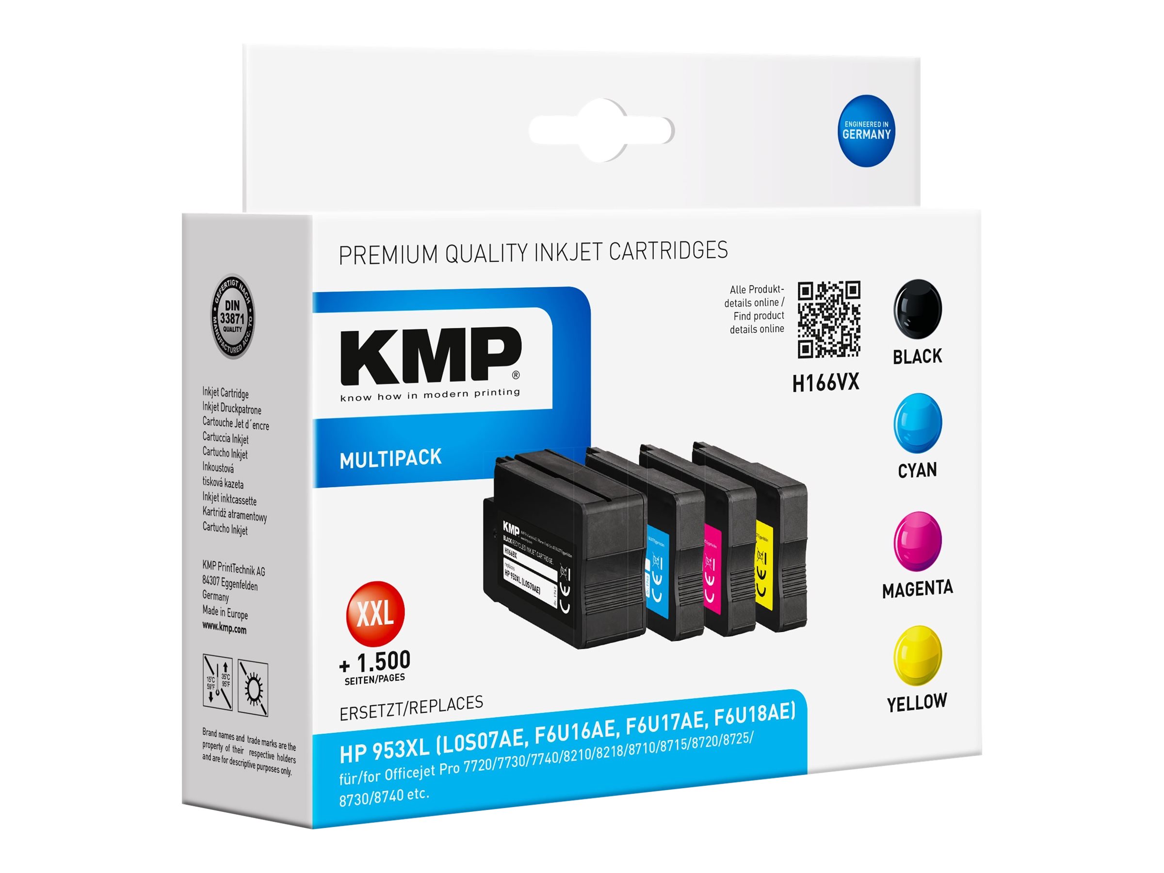 KMP MULTIPACK H166VX - 4er-Pack - Hohe Ergiebigkeit - Schwarz, Gelb, Cyan, Magenta - kompatibel - Tintenpatrone (Alternative zu: HP F6U16AE, HP F6U17AE, HP F6U18AE, HP L0S70AE)für HP PageWide Managed