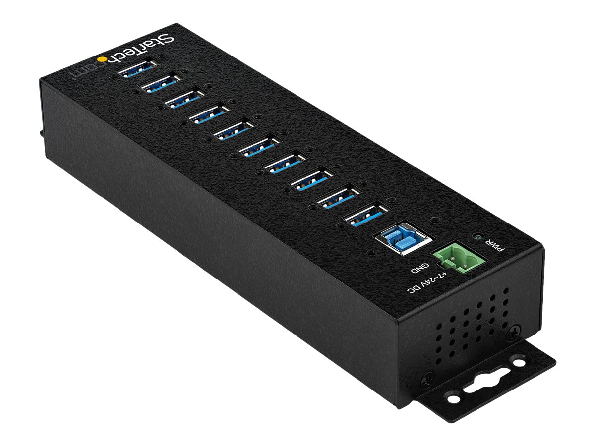 StarTech.com HB30A10AME USB 3.0 Hub (10-PortDin-Rail - Industrielle Anwendung - externes Netzteil - Uberspannungsschutz - ESD - 350 W - 15 kV) - Hub - 10 x USB 3.2 Gen 1 - an DIN-Schiene montierbar -