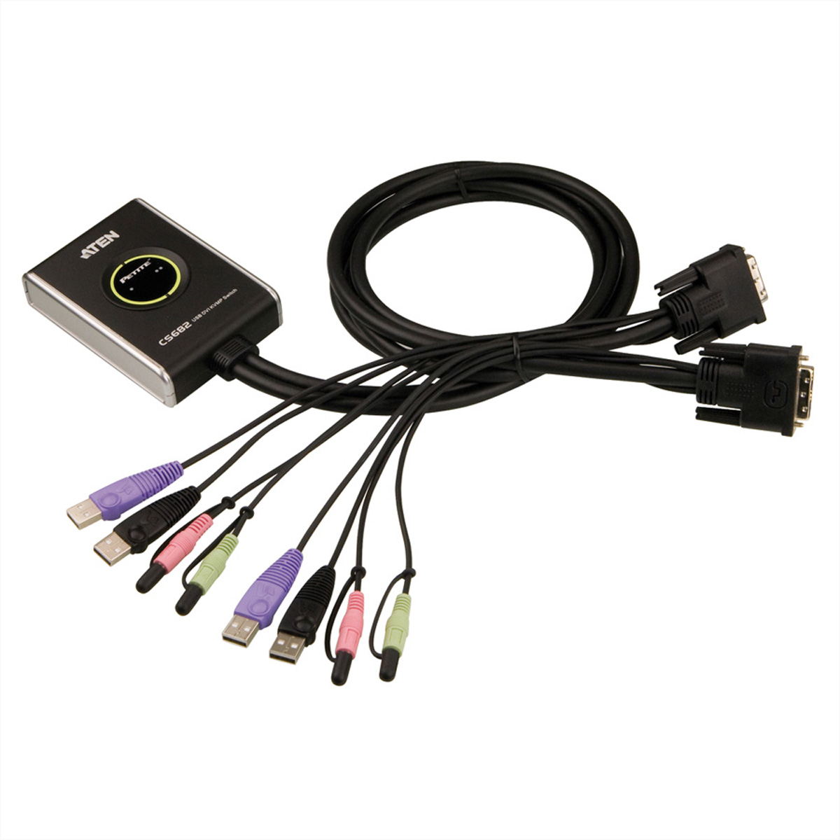 ATEN CS682, 1920 x 1200 Pixel, WUXGA, 3,23 W, Schwarz2-Port - Kunststoff - Silber; Schwarz; Grün; Pink; Violett; Weiß - 0°C-50°C