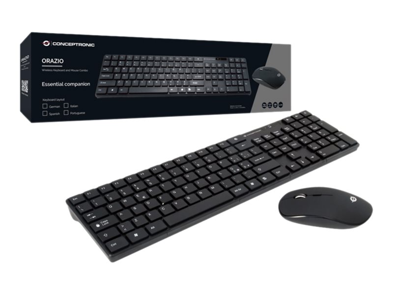 Conceptronic Kabellose Tastatur- und Maus-Kombination, Portugiesisches Layout, Volle Größe (100%), Kabellos, RF Wireless, QWERTY, Schwarz, Maus enthaltenKabellose Tastatur- und Maus-Kombination - Port