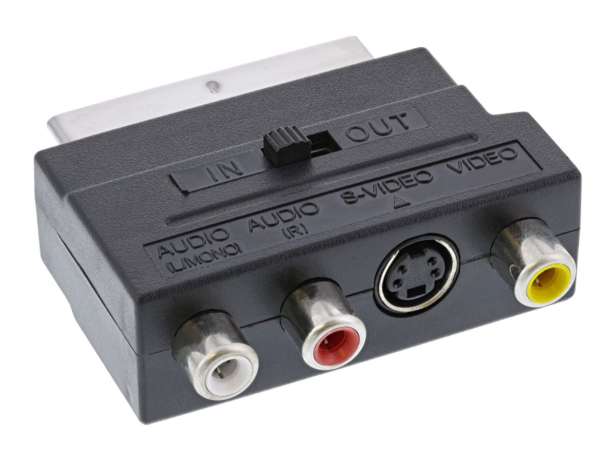 InLine Scart Adapter - Scart (in/out) an 3x Cinch Buchse und 1x S-VHS Buchsemännlich zu 4-poliger mini-DIN - RCA x 3 weiblich - abgeschirmt - Schwarz