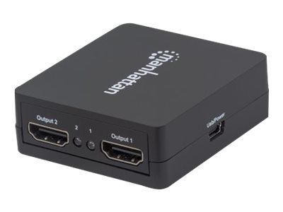 Manhattan HDMI Splitter 2-Port , 1080p, Black, Displays output from x1 HDMI source to x2 HD displays (same output to both displays)USB-A Powered (cable included - 0.7m) -  - Retail Box - Video-/Audio-