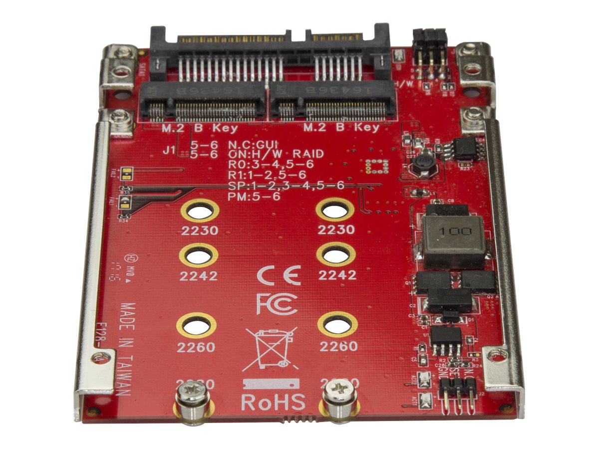 StarTech.com Startech M.2 auf SATA Adapter - Dual Slot M.2 NGFF SSD Adapter für 2,5in Laufwerke - RAID - Speichercontroller (RAID)M.2 - M.2 Card - RAID 0 - 1 - JBOD - BIG - SATA 6Gb/s - Rot