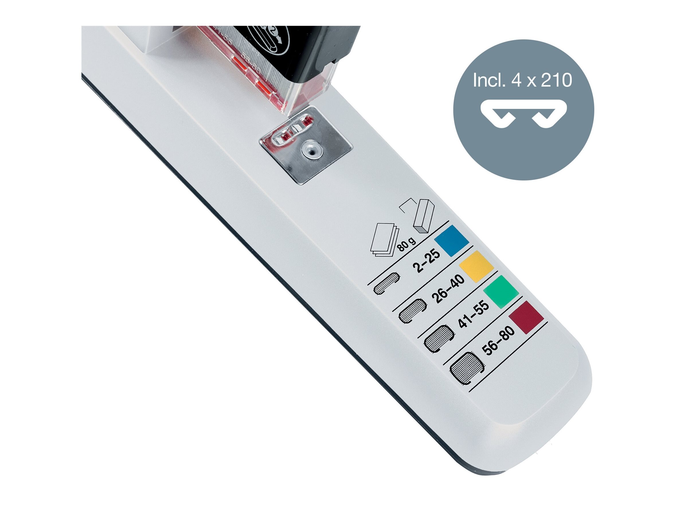 Esselte Leitz Hefter - strapazierbar - 80 Blätter /8 mm - Kunststoff - Metall - Silber