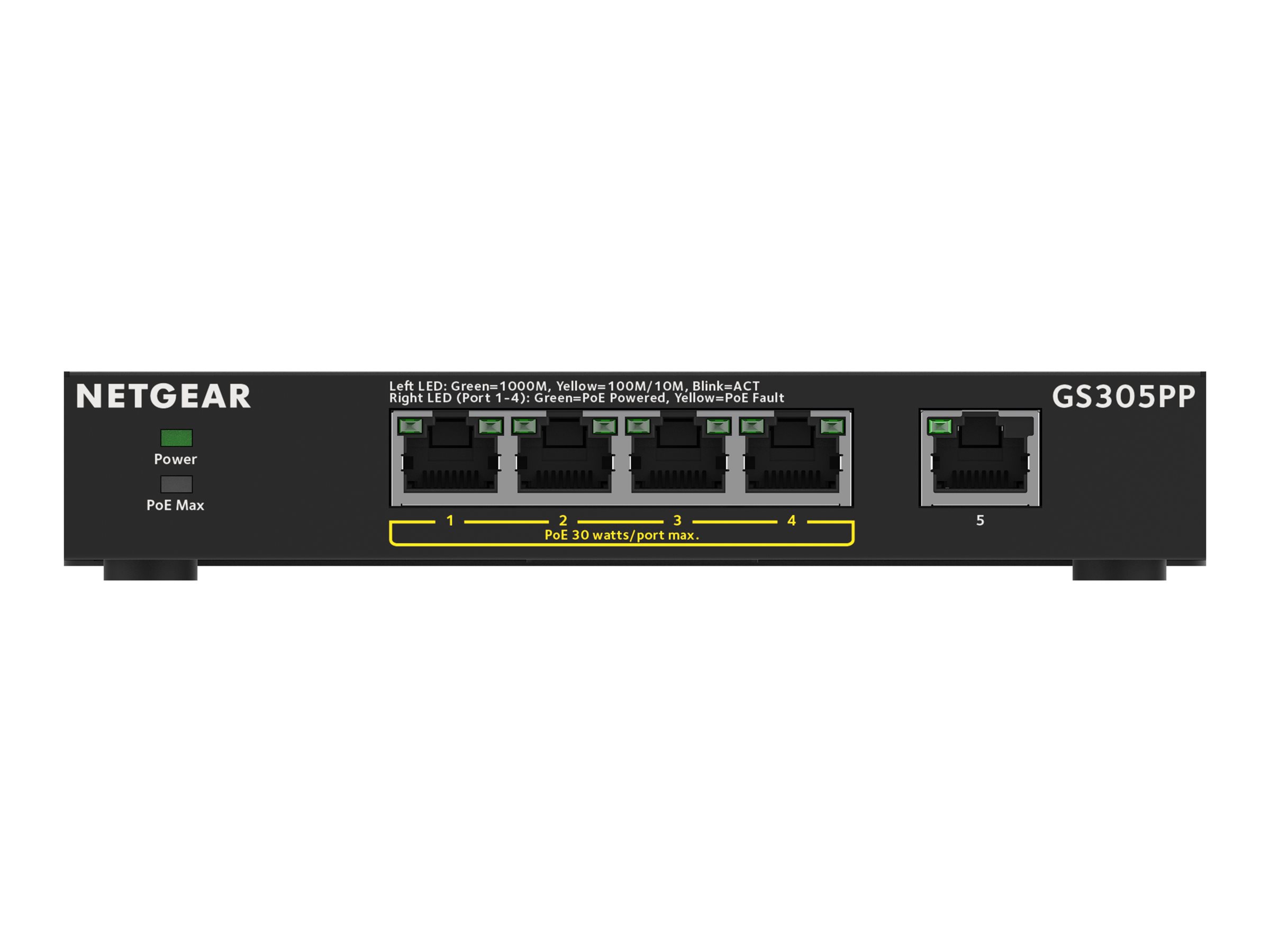 Netgear 300 Series GS305PP - Switch - SOHO - unmanaged - 5 x 10/100/1000 (4 PoE+)Desktop - wandmontierbar - PoE+ (83 W)