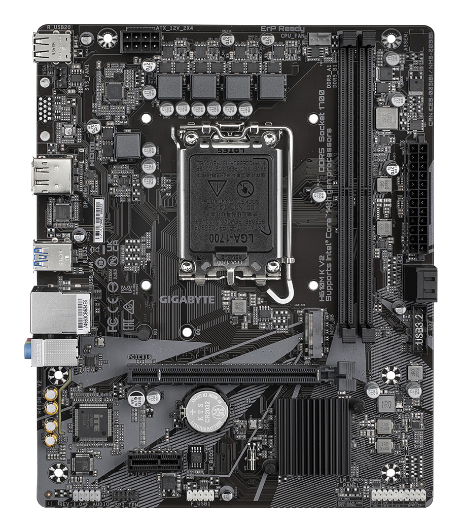 Gigabyte H610M K V2 - 1.0 - Motherboard - micro ATX - LGA1700 Sockel - H610 Chipsatz - USB 3.2 Gen 1 - Gigabit LAN - Onboard-Grafik (CPU erforderlich)HD Audio (8-Kanal)